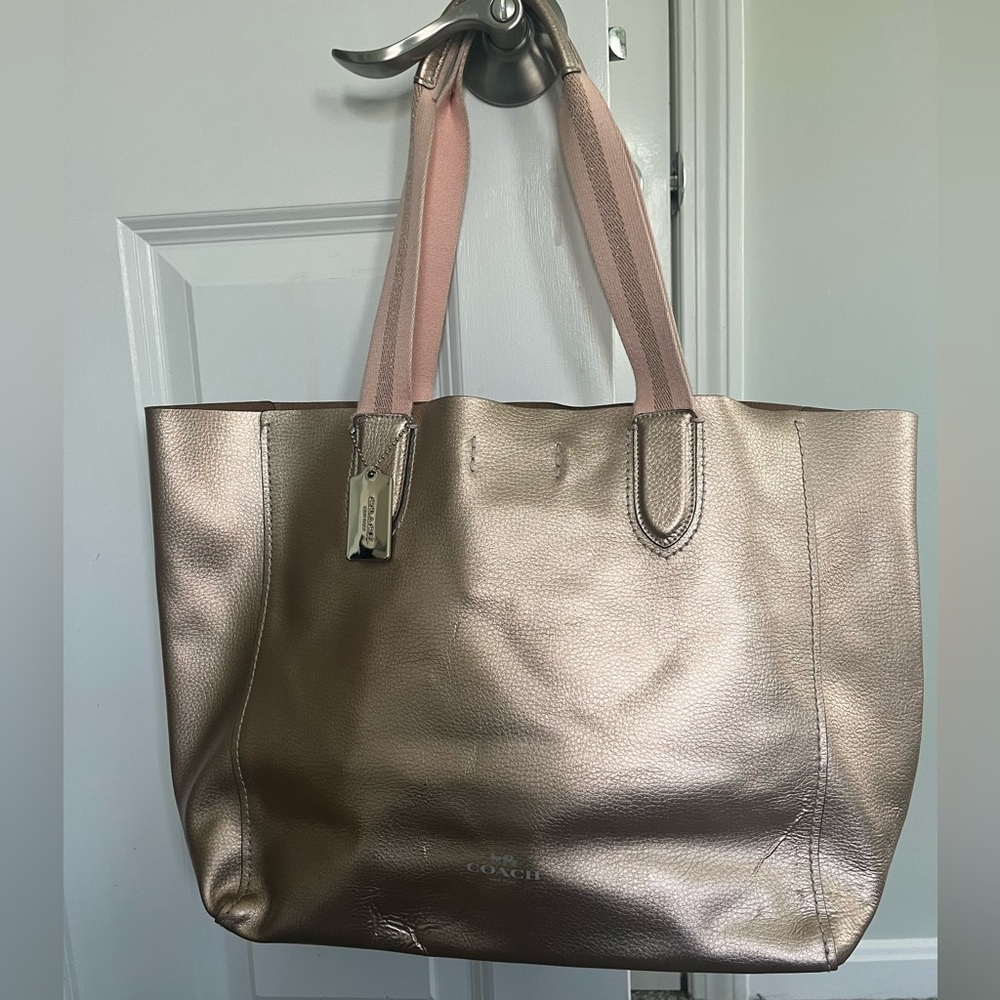 COACH rose gold metallic derby tote